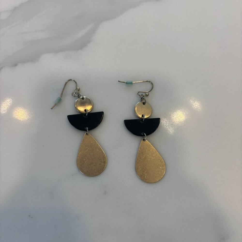 Gold and Black Geometric Dangle Earrings